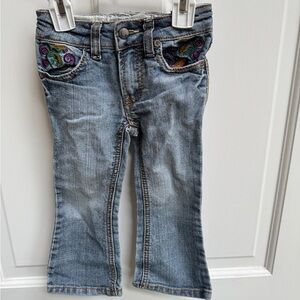 Baby Buns 2T Girls Charming Blue Denim Jeans Pants with Embroidered Designs